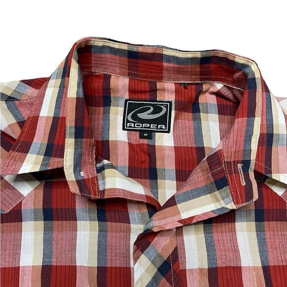 ROPER Pearl Snap Button Down Western Shirt Plaid Red Size Medium - Picture 5 of 8